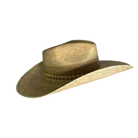 Sunshine Tienda Lidia Palm Hat Mustard Yellow Gingham Band Size M/L - Picture 4 of 12